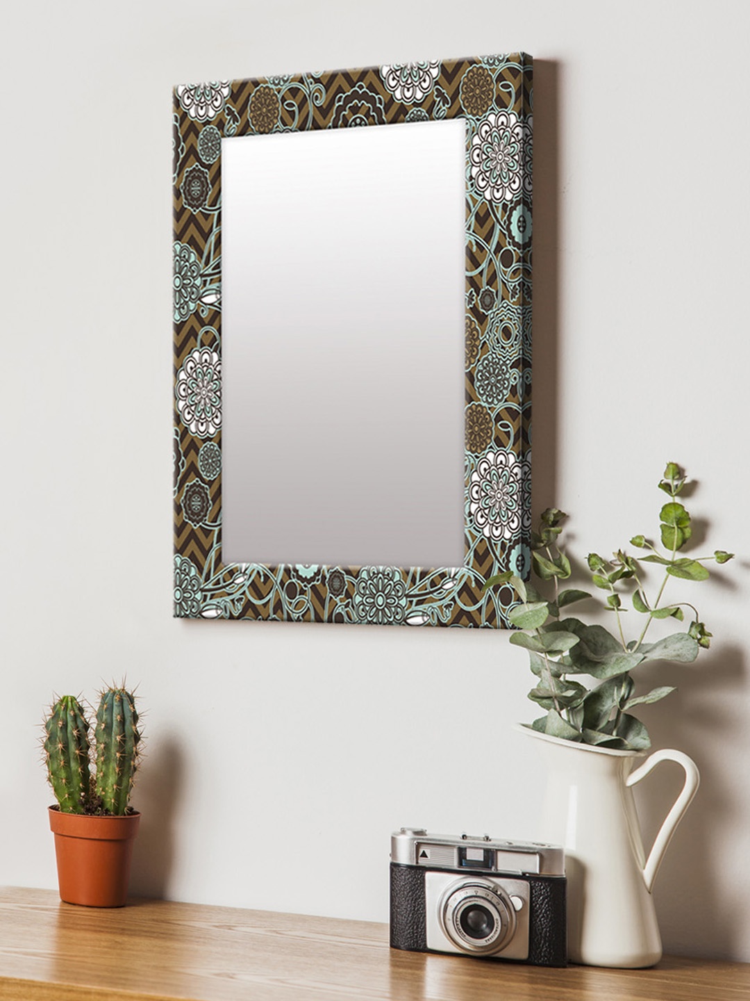 

999Store Brown & Multicoloured Printed MDF Wall Mirror