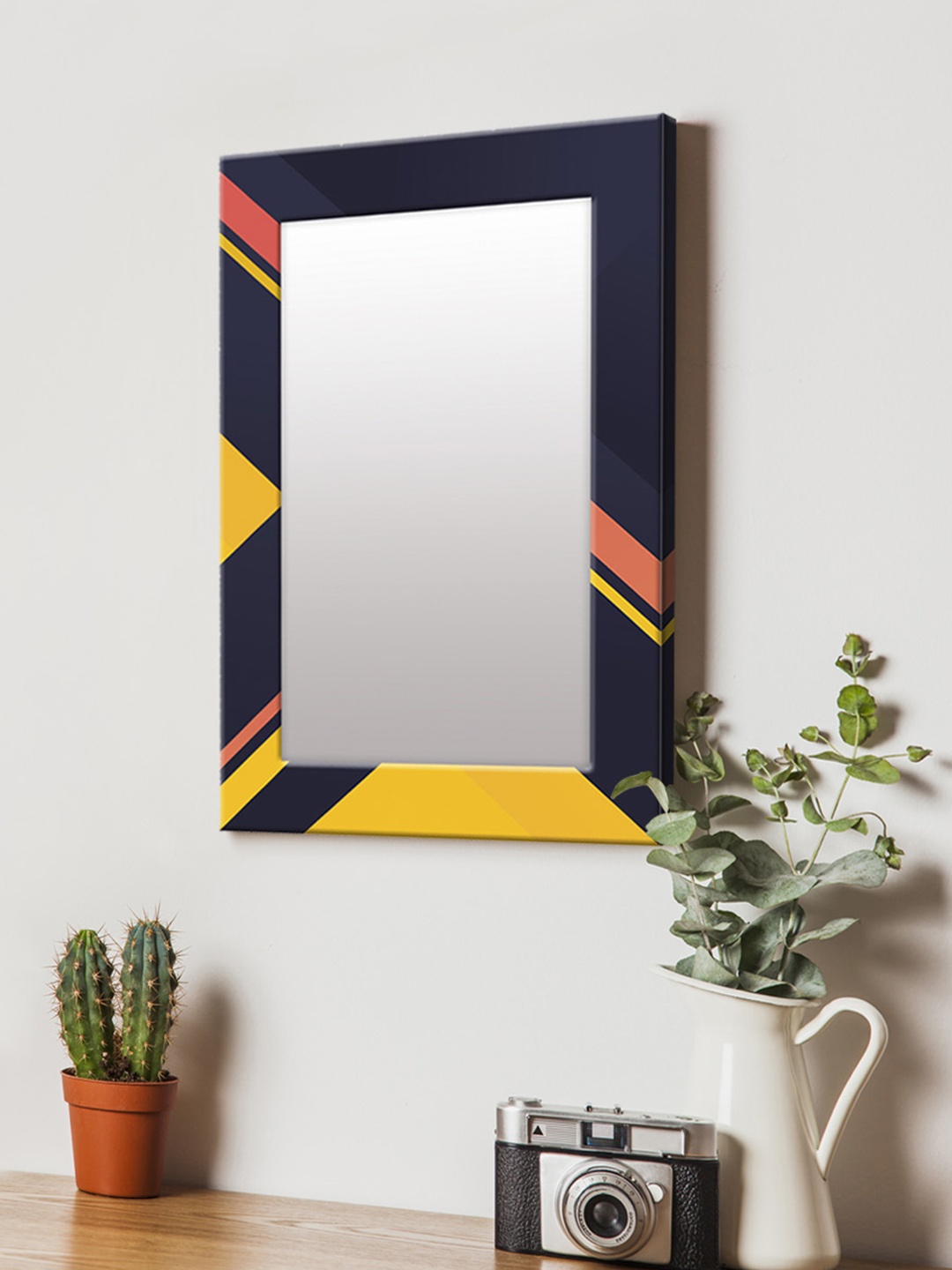 

999Store Black & Yellow Printed MDF Wall Mirror