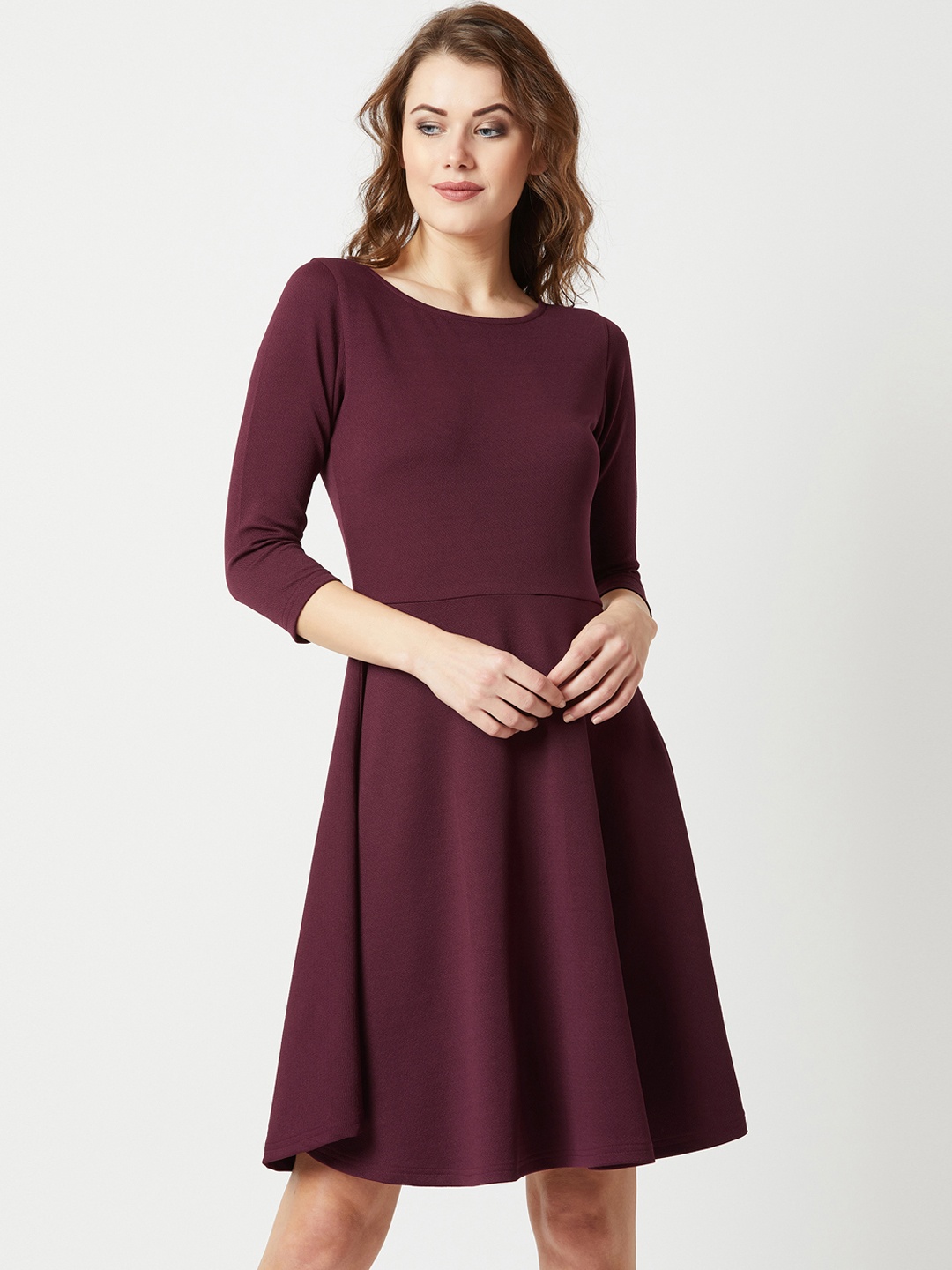 

Miss Chase Women Maroon Solid Fit and Flare Dress