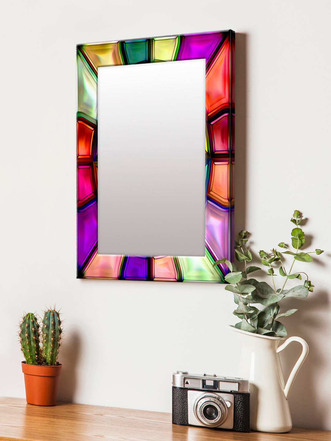 

999Store Multicoloured Printed MDF Wall Mirror, Multi