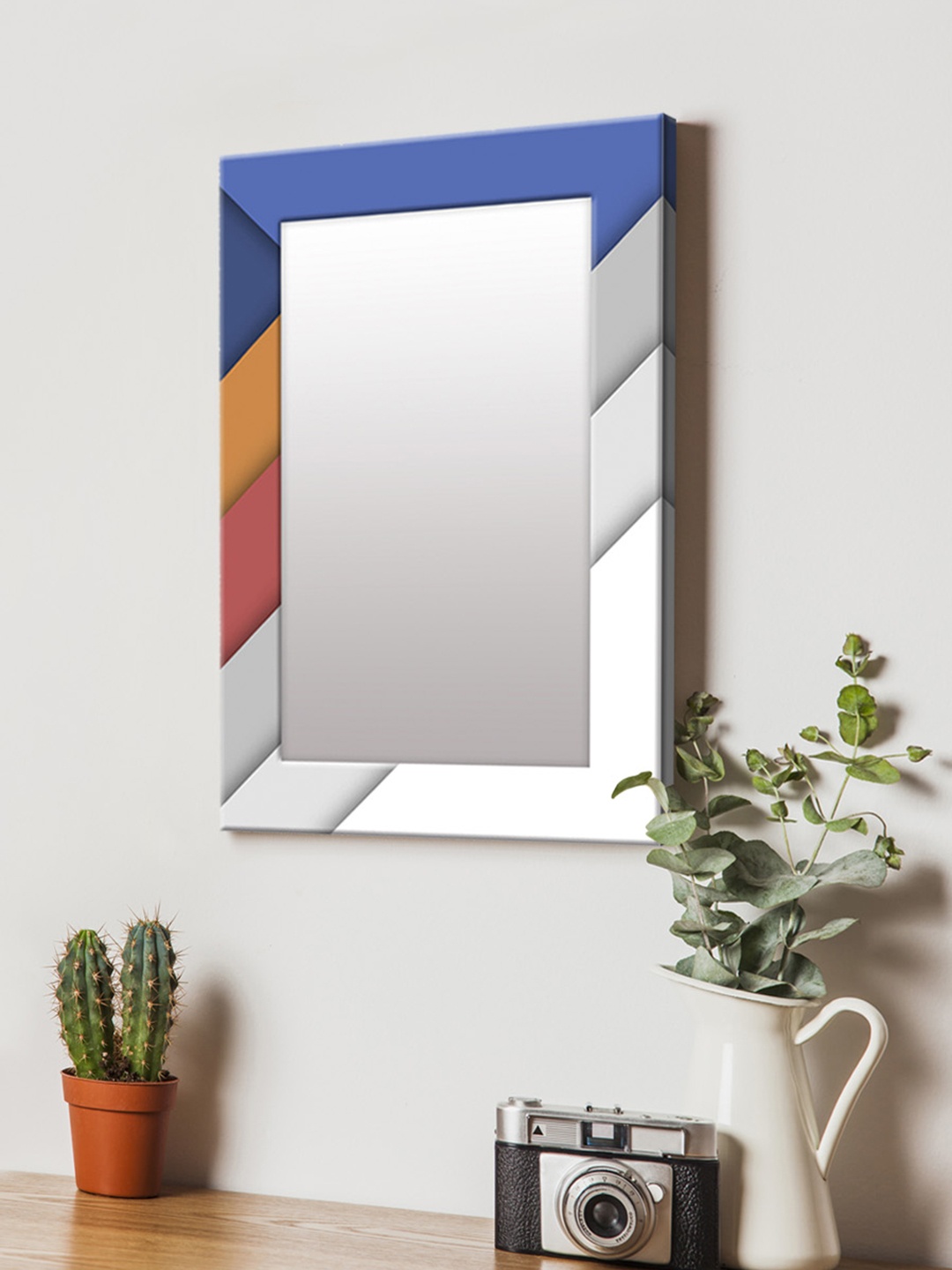 

999Store Blue & Multicoloured Printed MDF Wall Mirror
