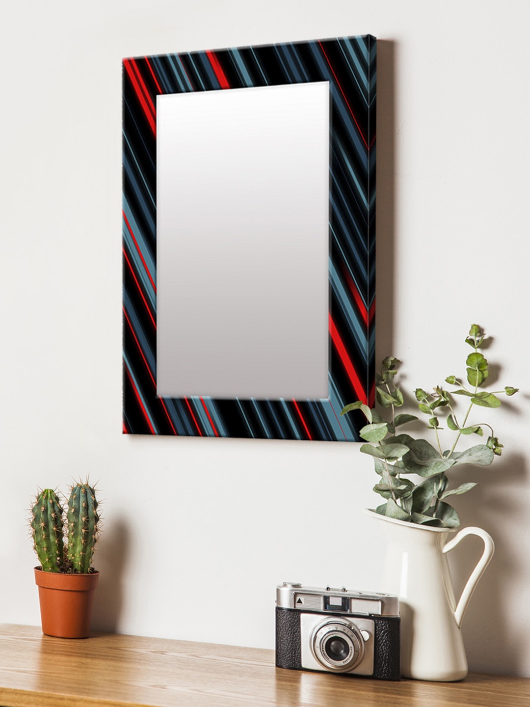 

999Store Black & Red Printed MDF Wall Mirror