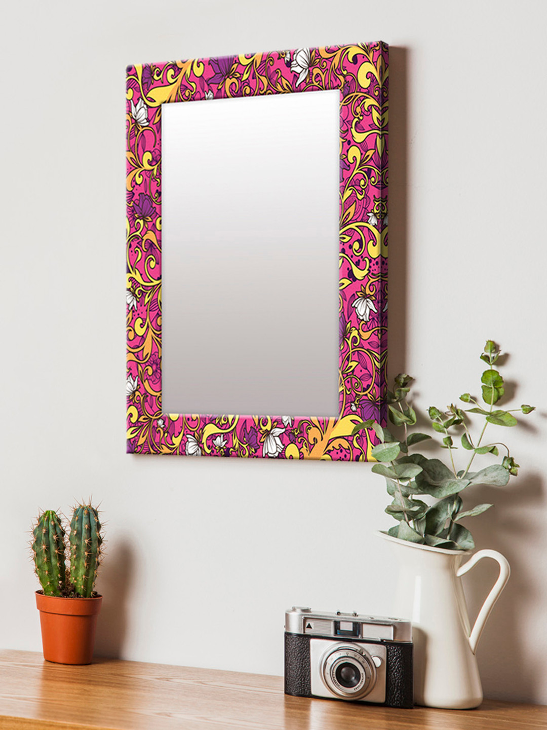 

999Store Purple & Yellow Printed MDF Wall Mirror