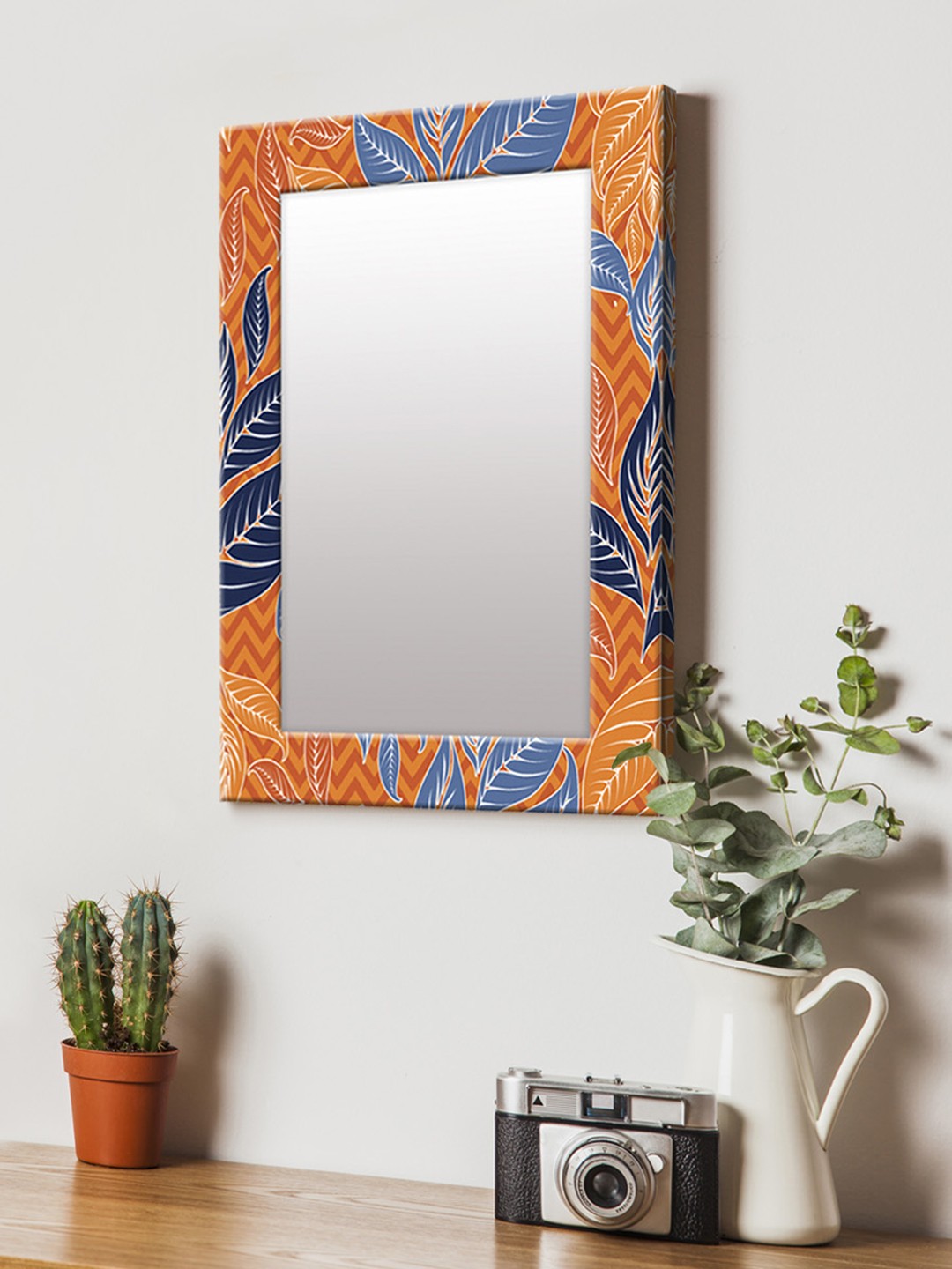 

999Store Orange & Blue Printed MDF Wall Mirror