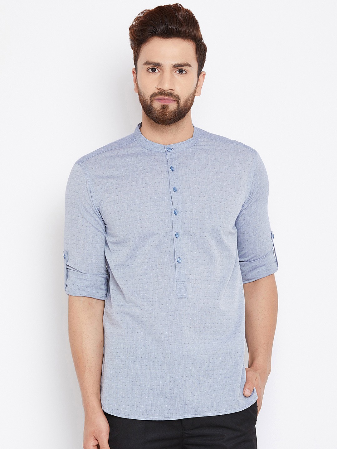 

even Men Grey Woven Design Straight Kurta