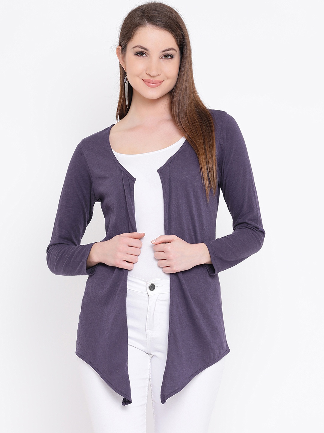WISSTLER Purple Solid Open Front Shrug