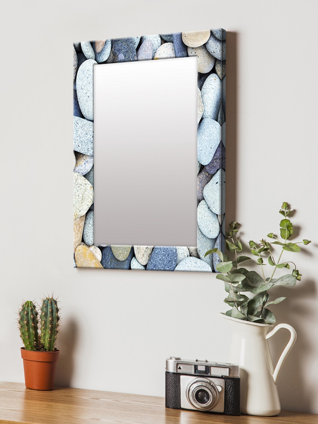

999Store White & Blue Printed MDF Wall Mirror