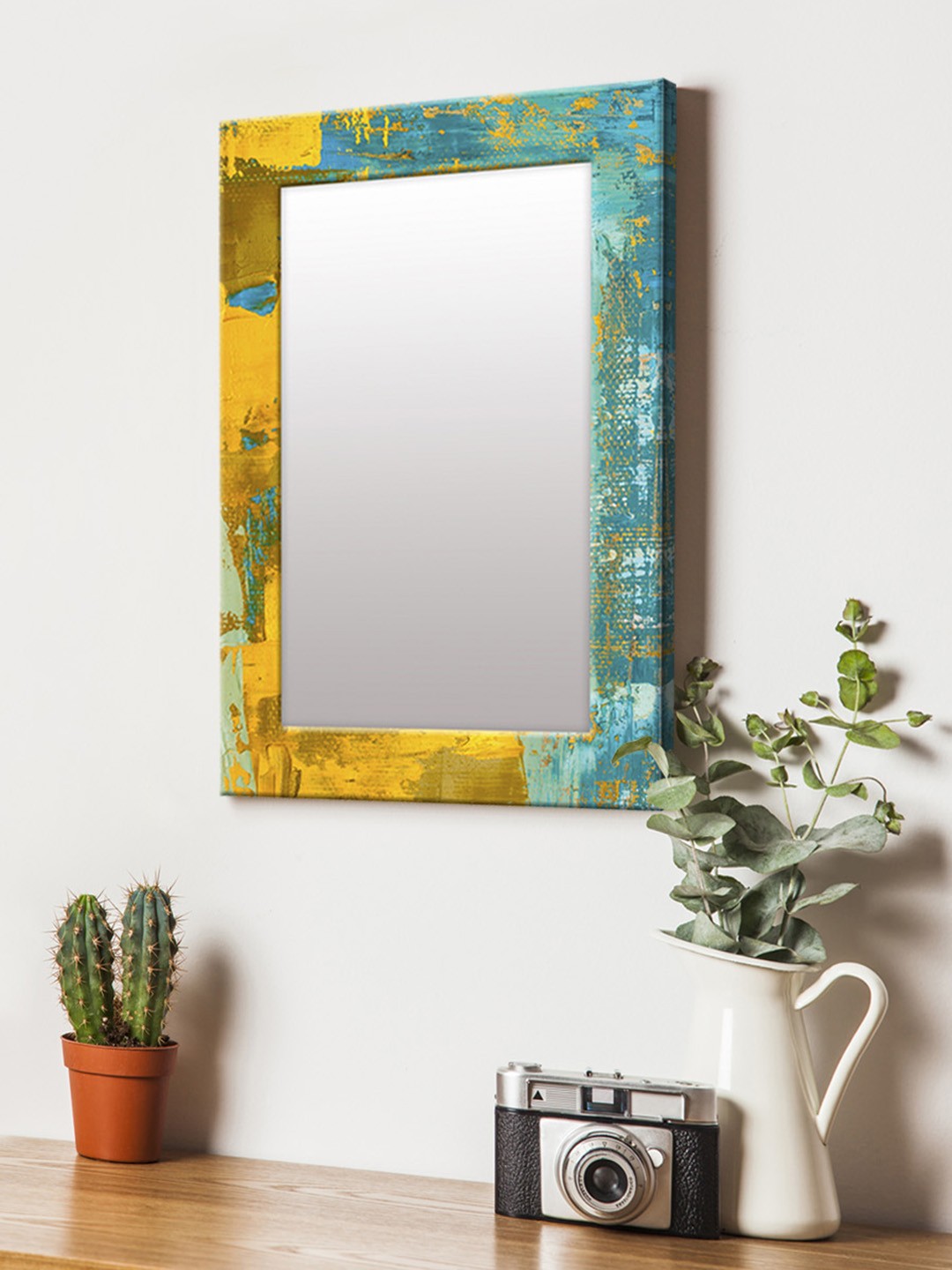 

999Store Blue & Yellow Printed MDF Wall Mirror
