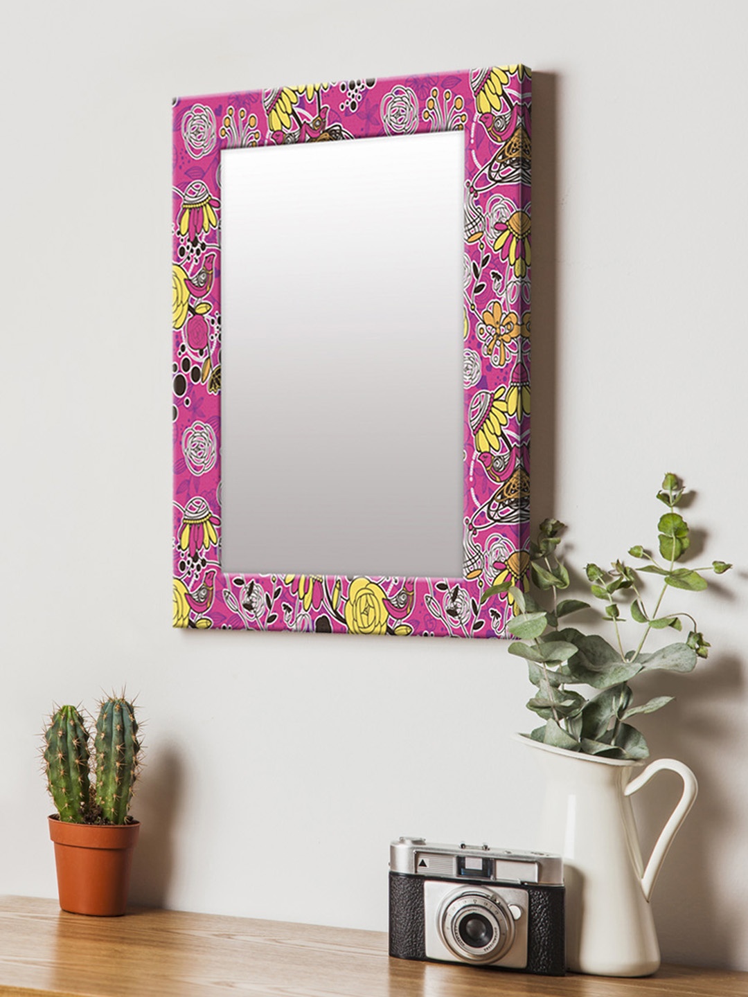 

999Store Pink & Yellow Printed MDF Wall Mirror
