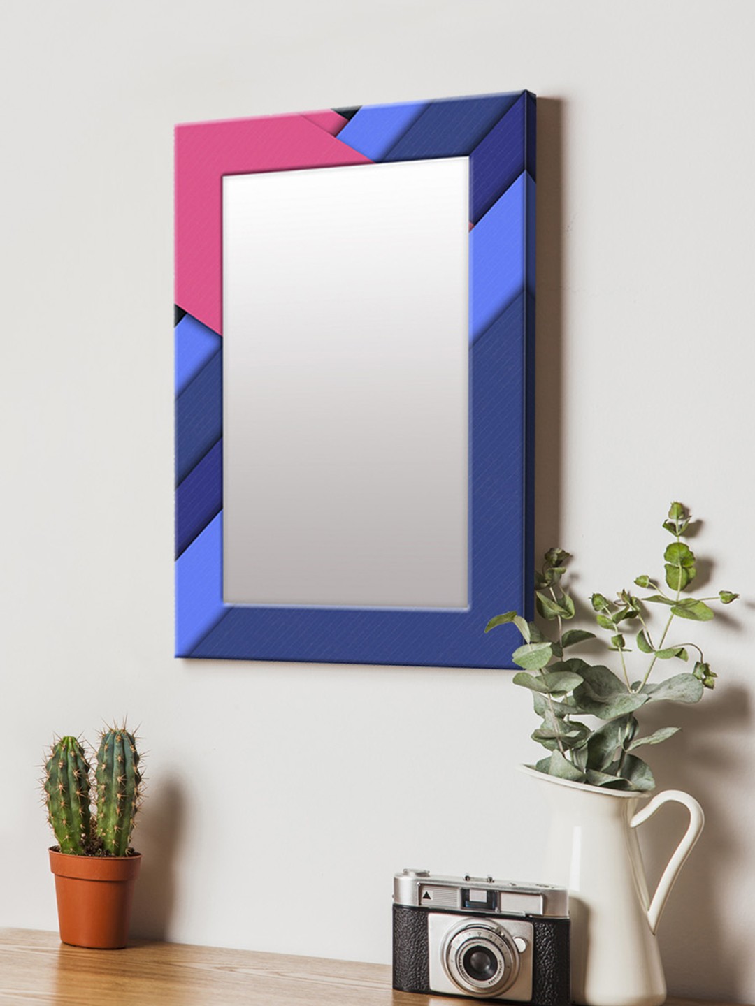 

999Store Blue & Pink Printed MDF Wall Mirror