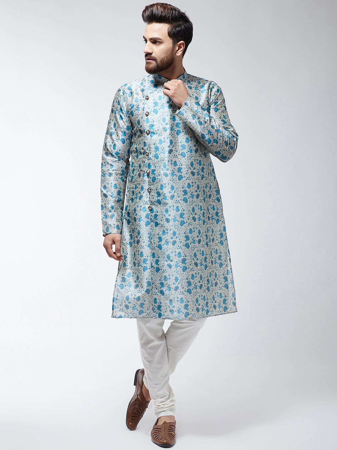 

SOJANYA Men Blue & Off-White Printed Kurta with Churidar