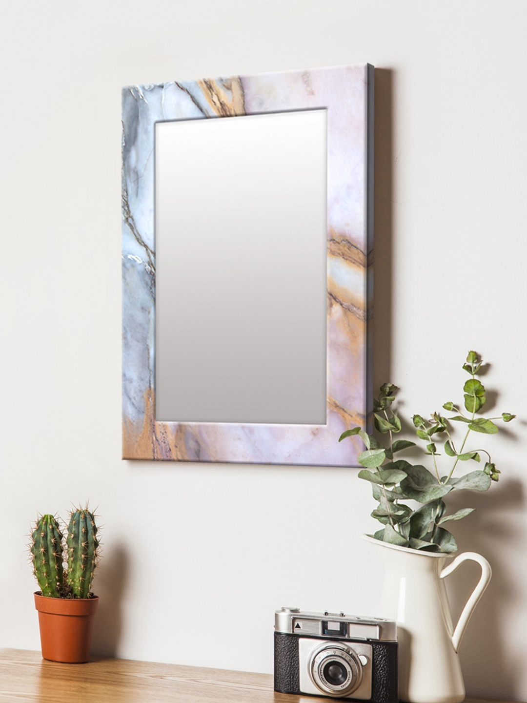 

999Store Blue Printed MDF Wall Mirror