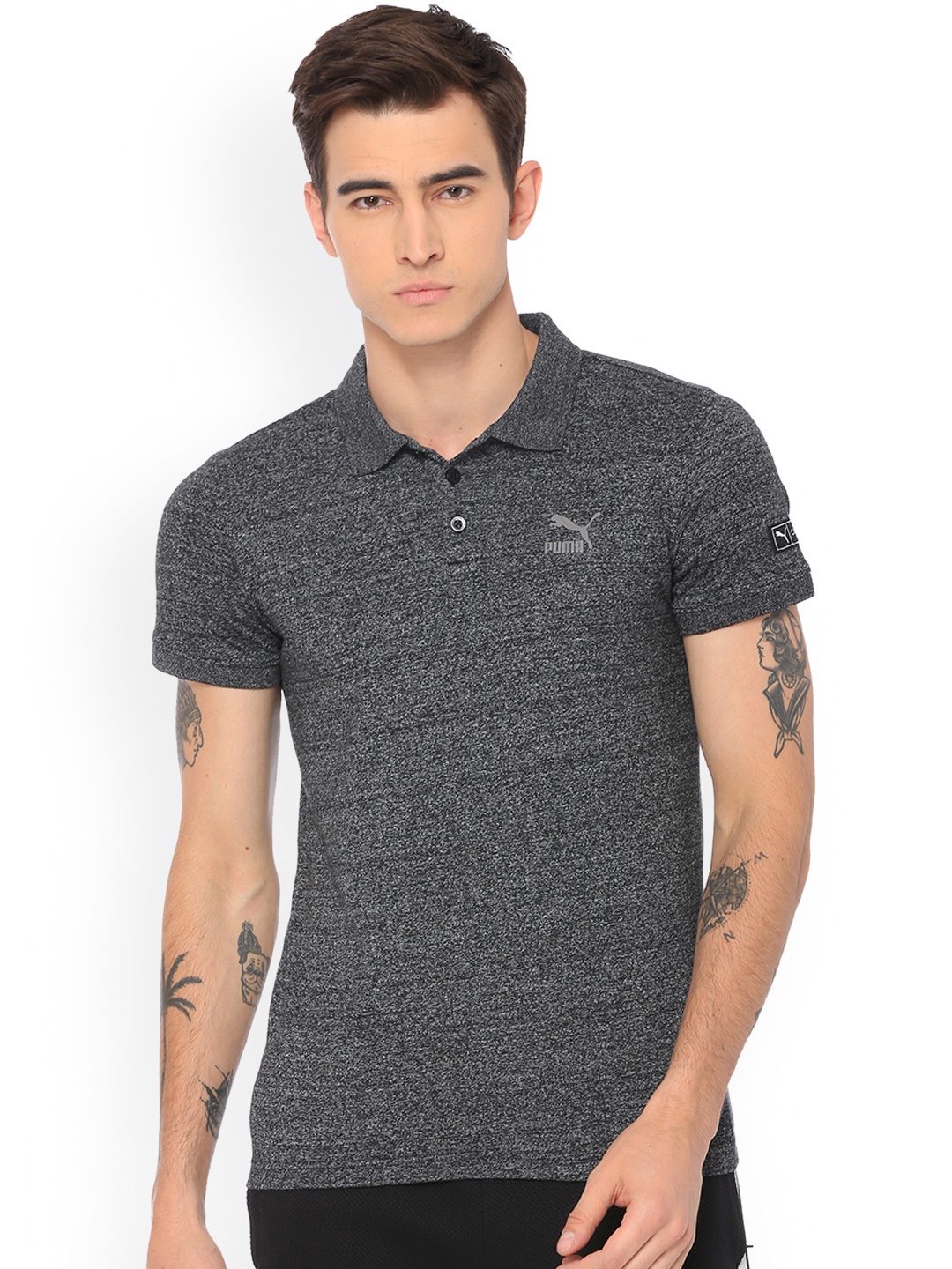 

Puma Men Charcoal Solid Polo Collar T-shirt