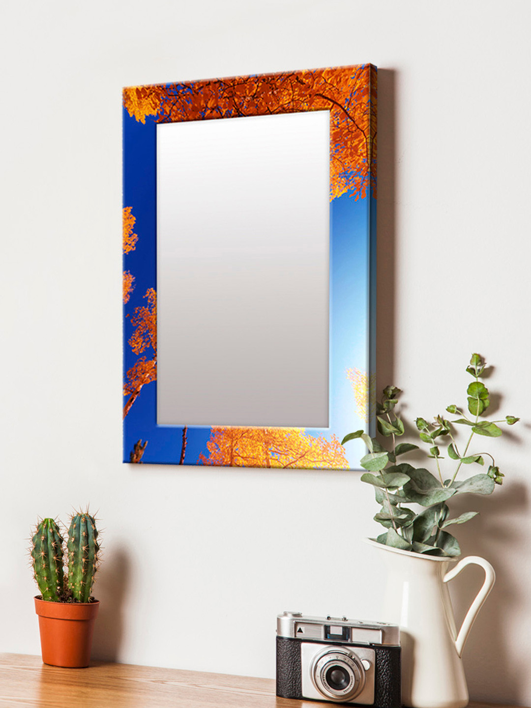

999Store Blue & Brown Printed MDF Wall Mirror