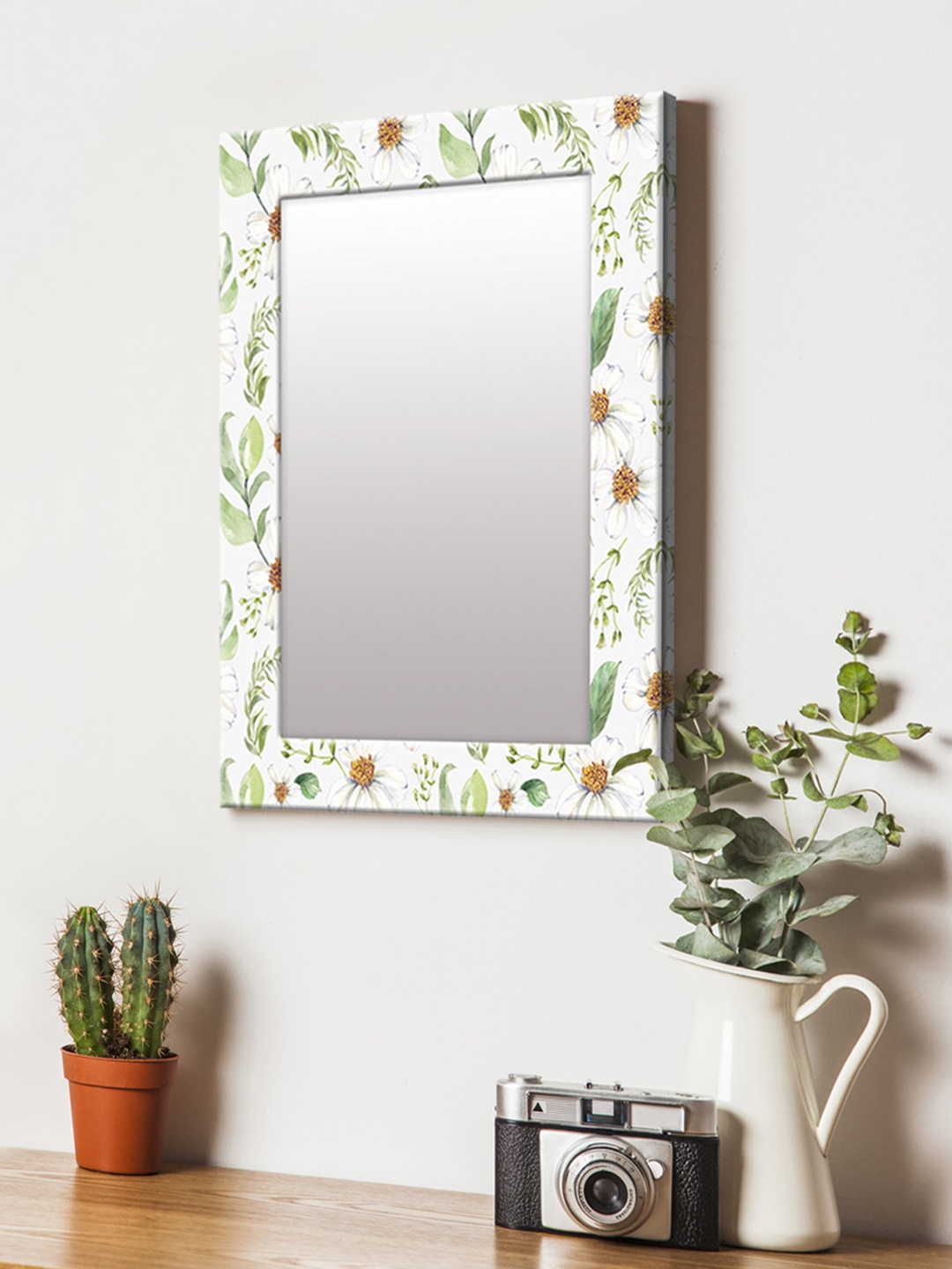 

999Store White & Green Printed MDF Wall Mirror