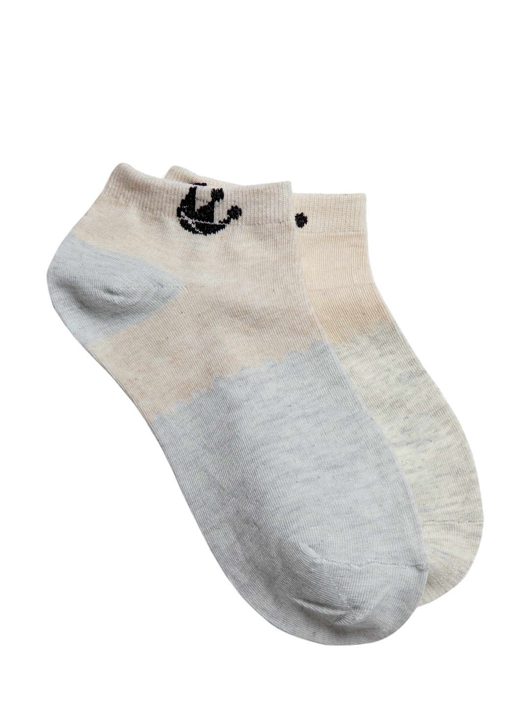 

J Style Women Pack of 2 Grey & Beige Ankle-Length Socks