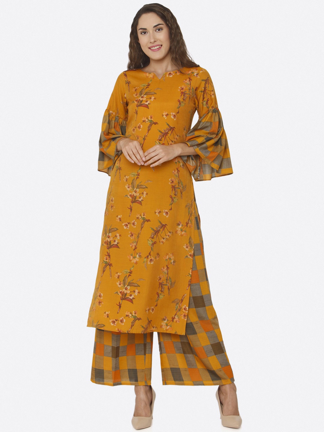 

shiloh Women Yellow Printed Kurta with Palazzos