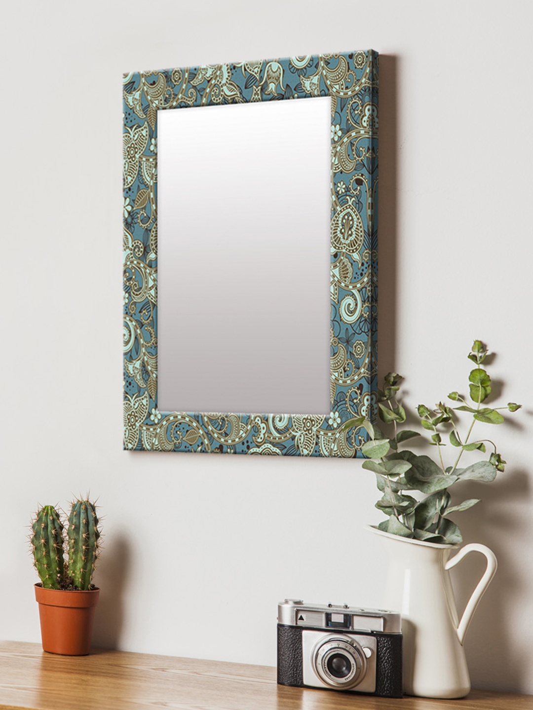 

999Store Brown & Blue Printed MDF Wall Mirror
