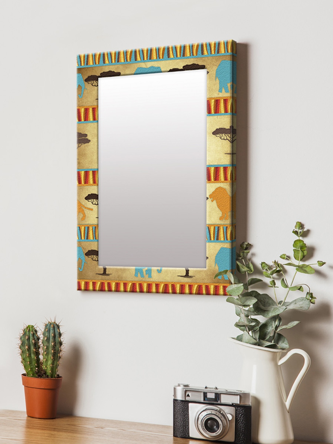 

999Store Multicoloured Printed MDF Wall Mirror, Multi