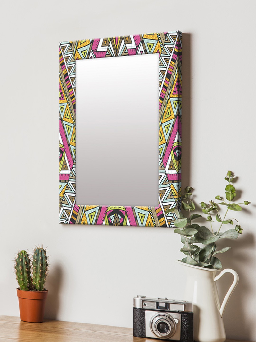 

999Store Multicoloured Printed MDF Wall Mirror, Multi