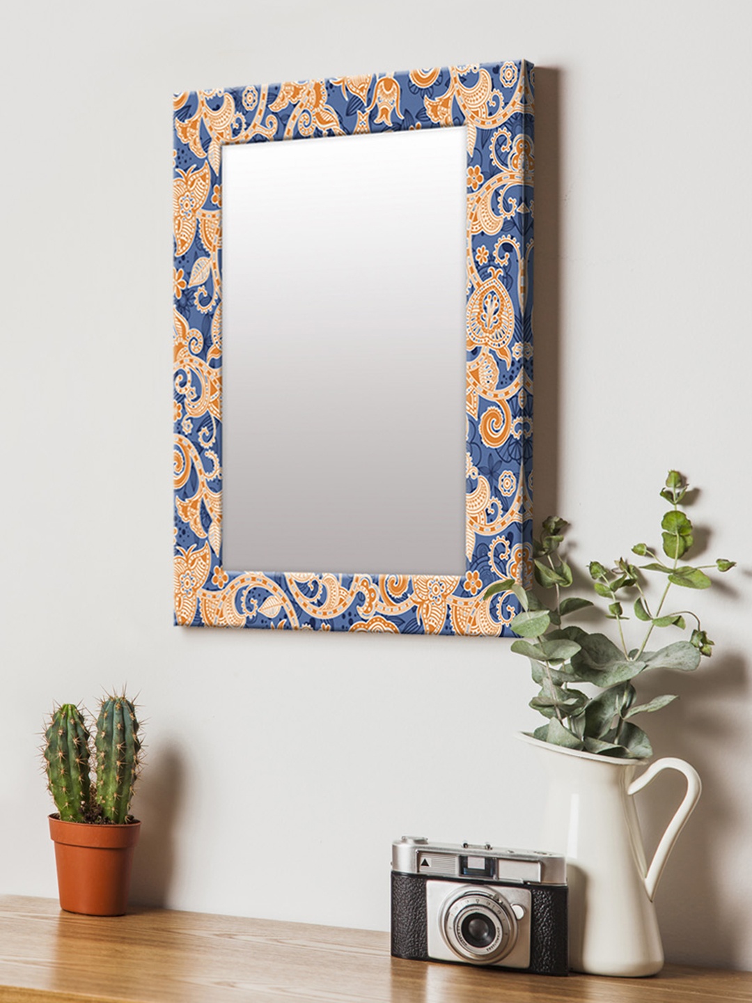 

999Store Blue & Orange Printed MDF Wall Mirror
