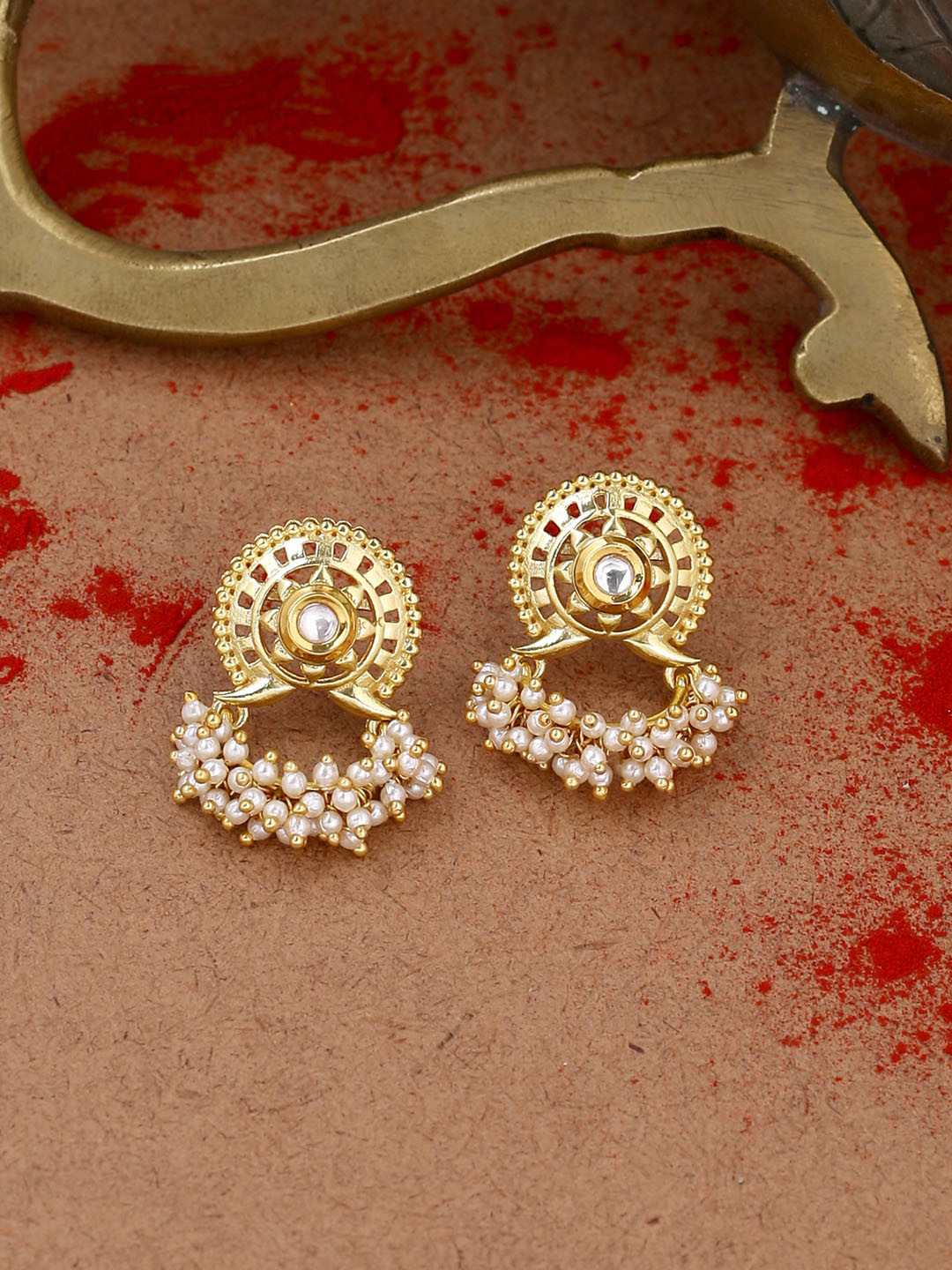 

Voylla Women Gold-Plated Handcrafted Contemporary Drop Earrings
