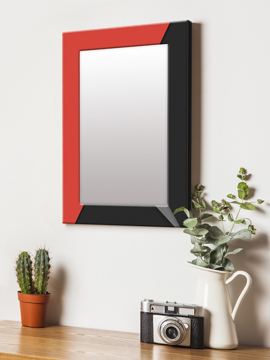 

999Store Black & Red Printed MDF Wall Mirror