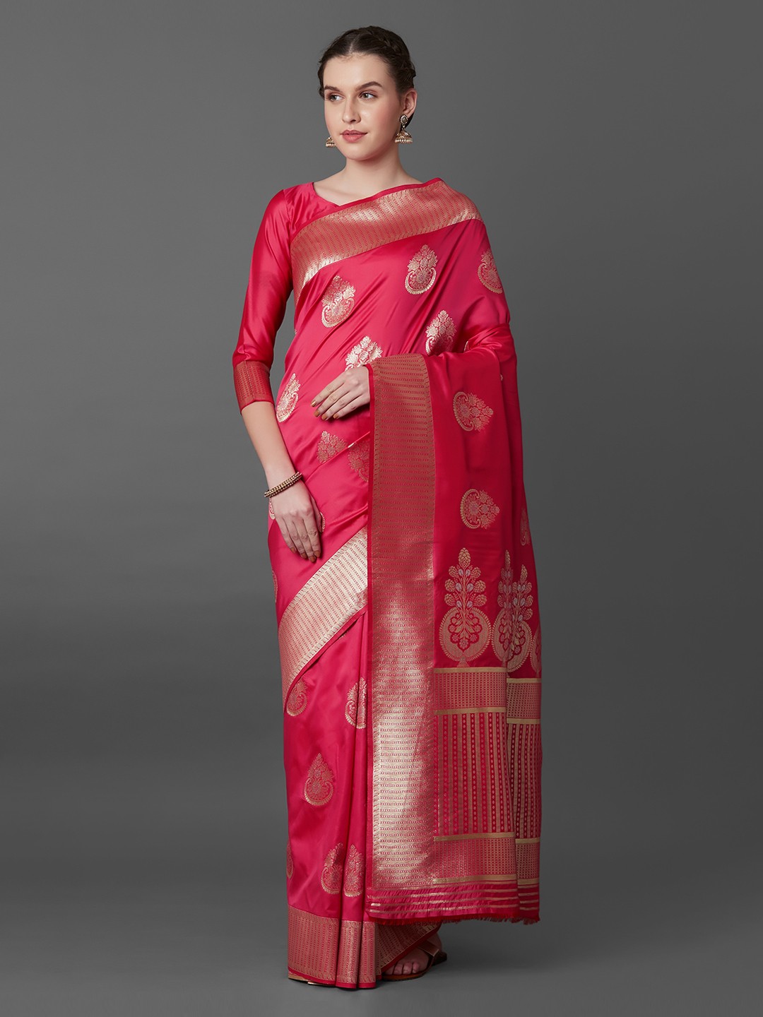 

Mitera Pink Silk Blend Woven Design Banarasi Saree