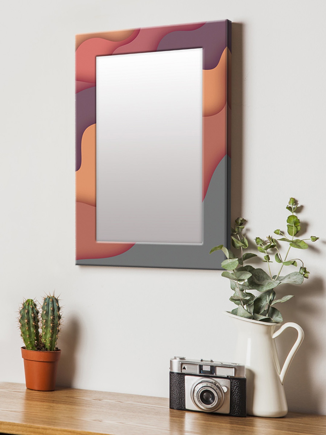 

999Store Multicoloured Printed MDF Wall Mirror, Multi