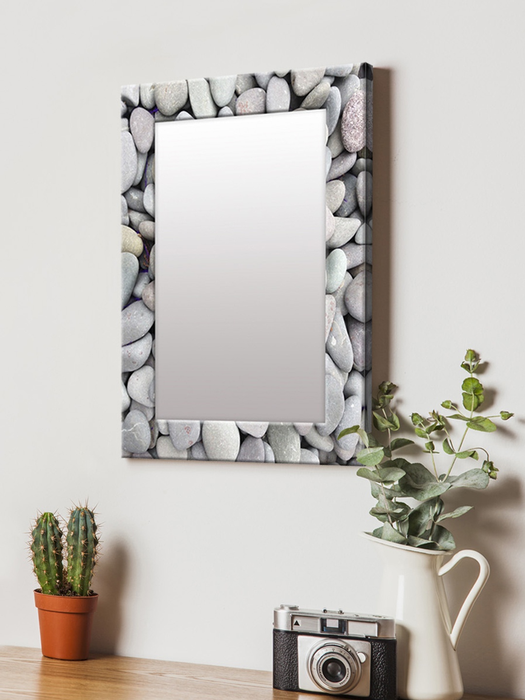 

999Store White & Grey Printed MDF Wall Mirror