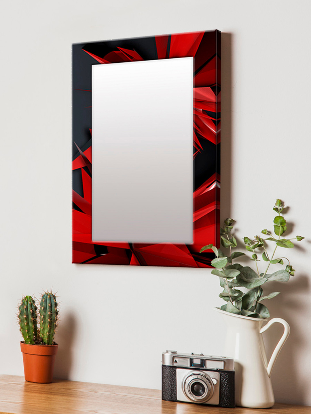 

999Store Red & Black Printed MDF Wall Mirror