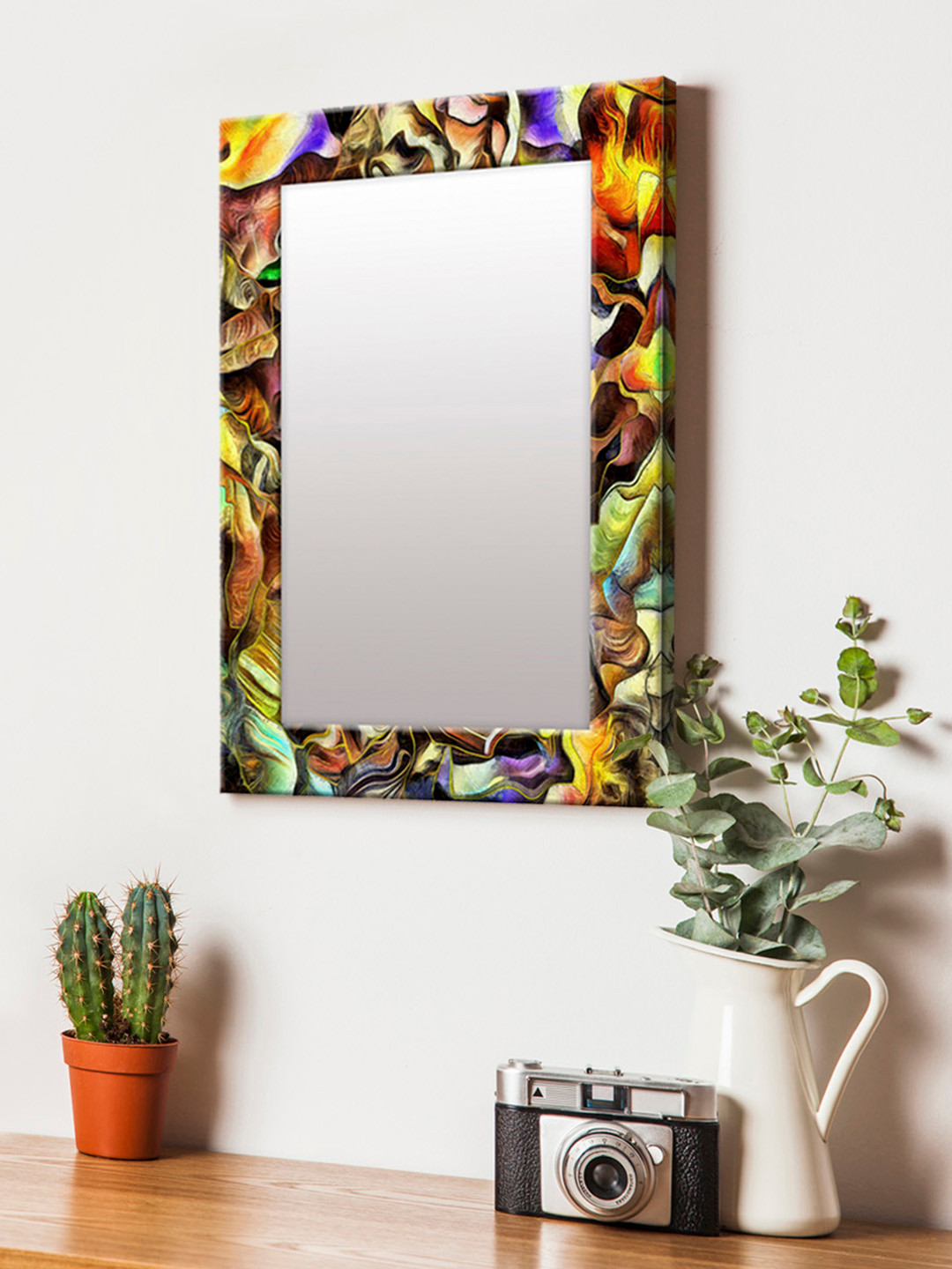 

999Store Multicoloured Printed MDF Wall Mirror, Multi