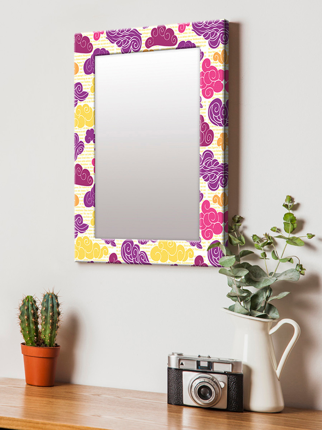 

999Store Purple & Yellow Printed MDF Wall Mirror