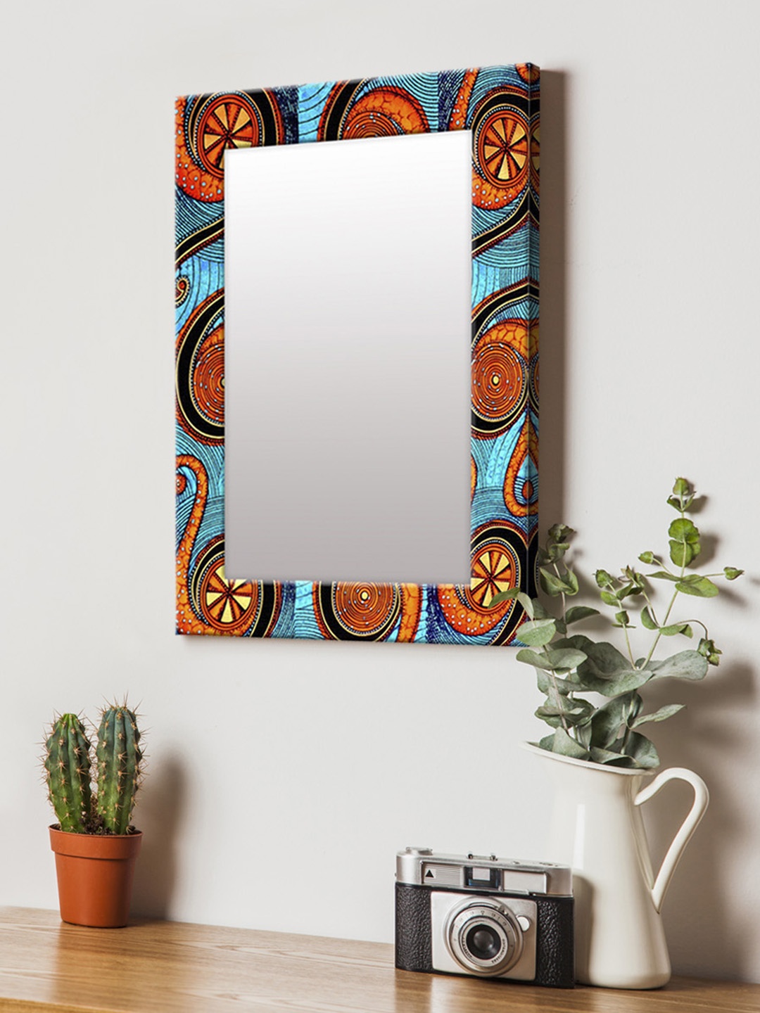 

999Store Blue & Orange Printed MDF Wall Mirror