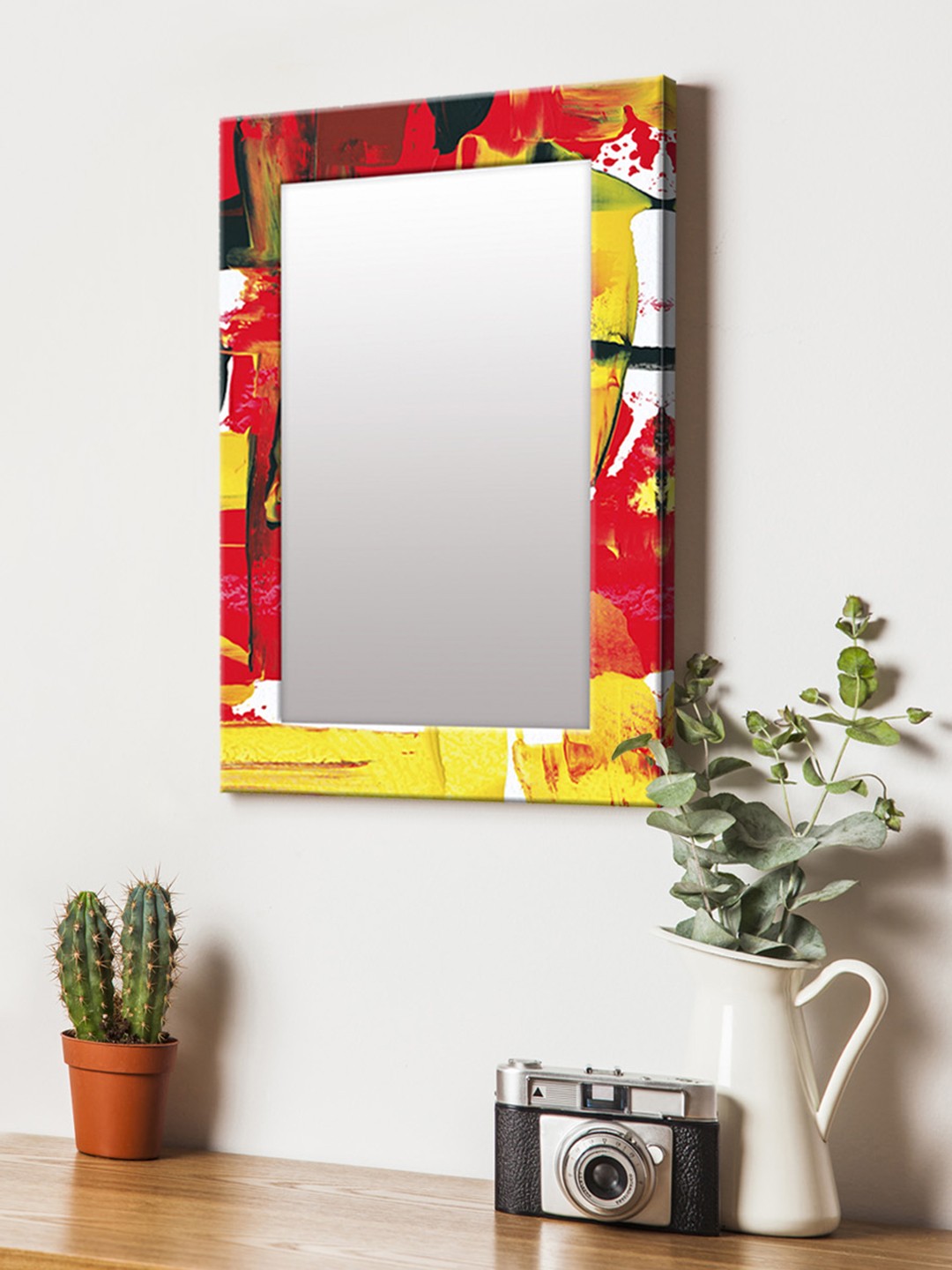 

999Store Red & Yellow Printed MDF Wall Mirror