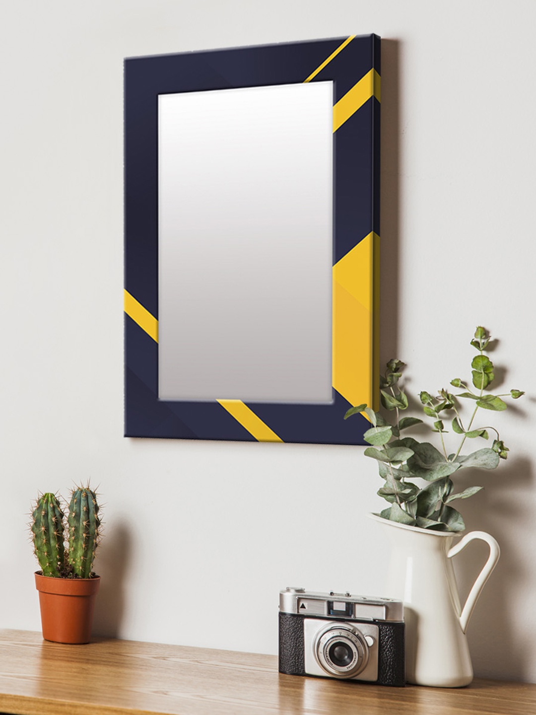 

999Store Black & Yellow Printed MDF Wall Mirror