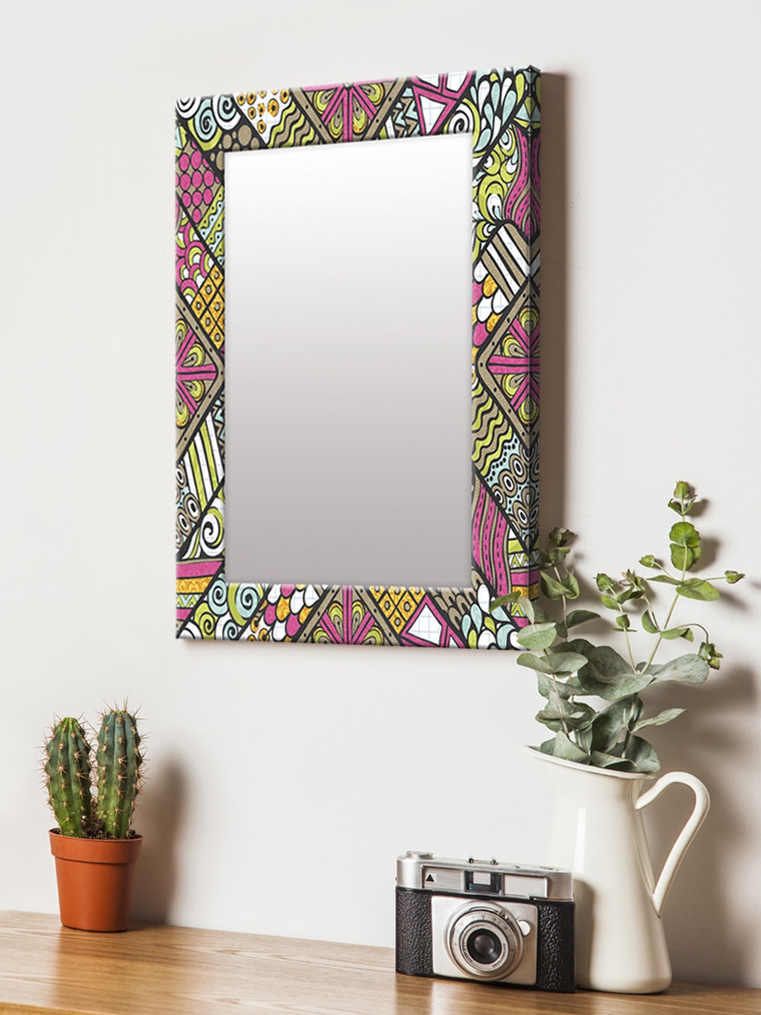 

999Store Multicoloured Printed MDF Wall Mirror, Multi