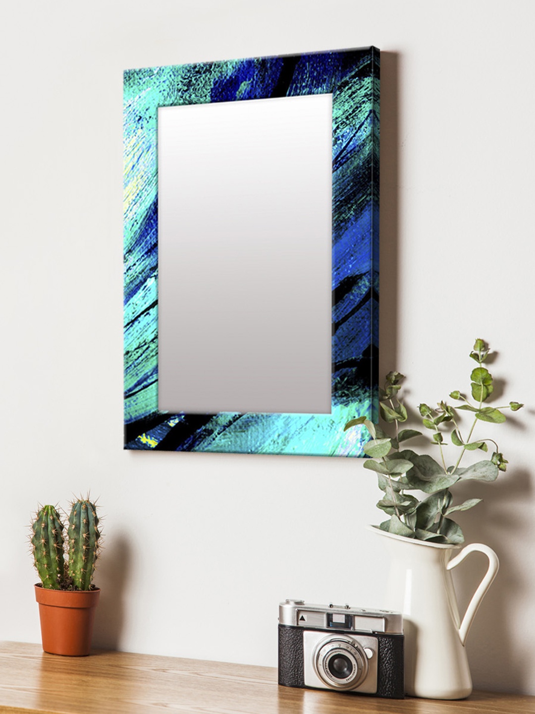 

999Store Blue & Black Printed MDF Wall Mirror