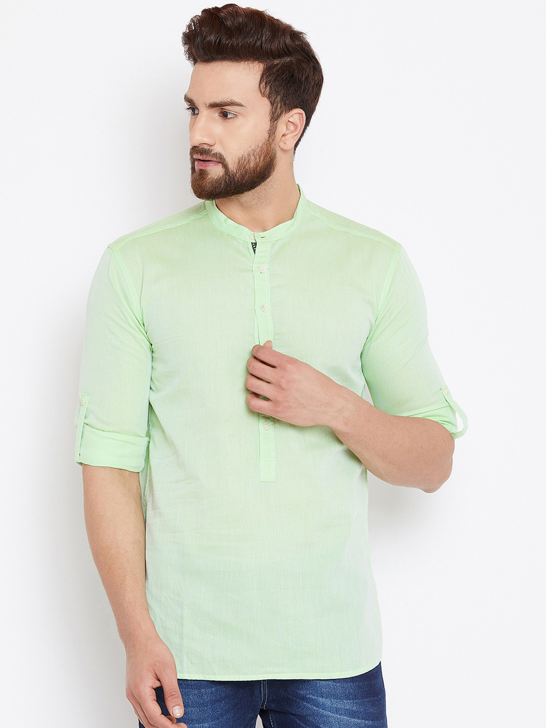 

even Men Green Solid Straight Kurta