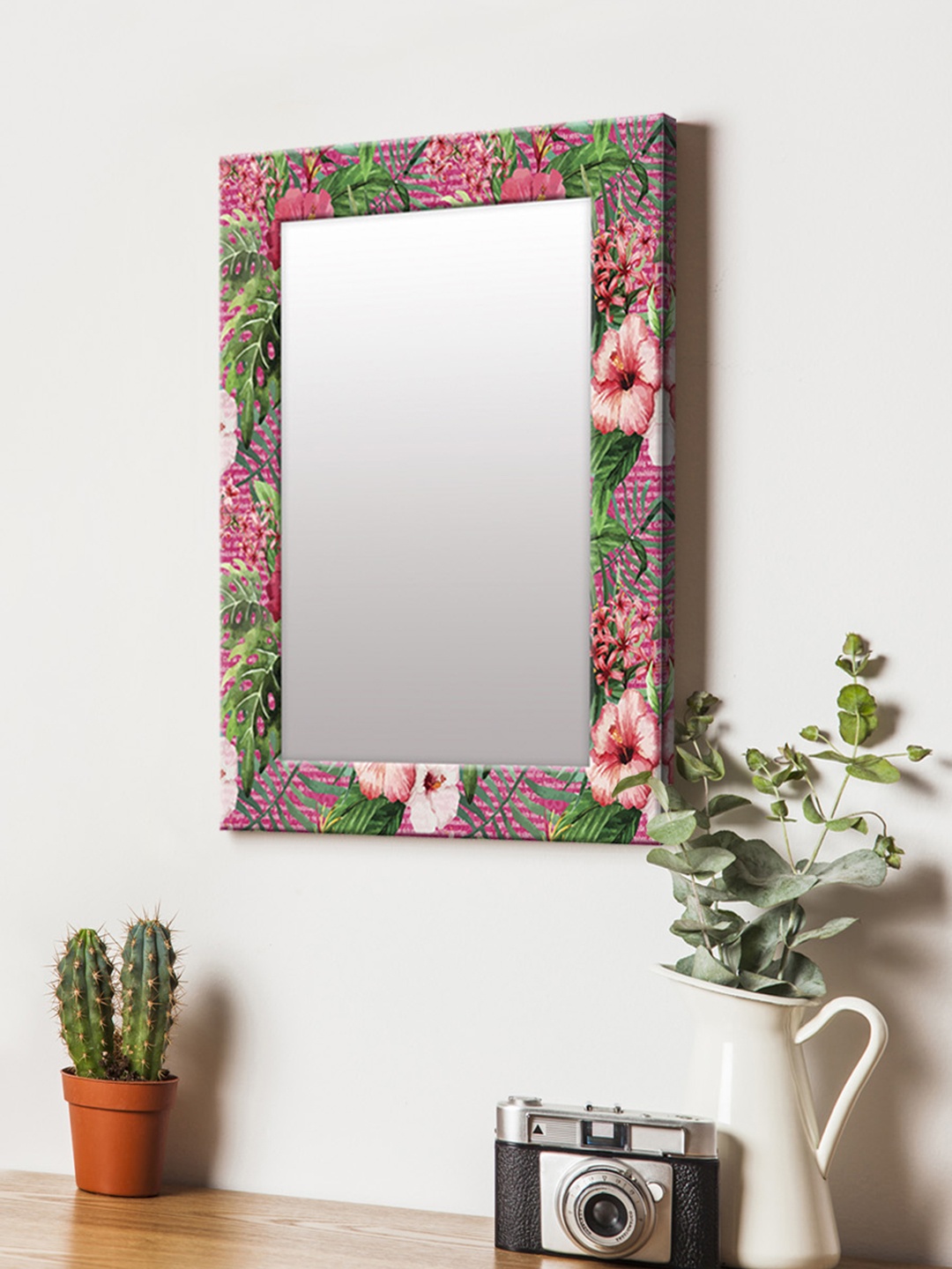 

999Store Pink & Green Printed MDF Wall Mirror