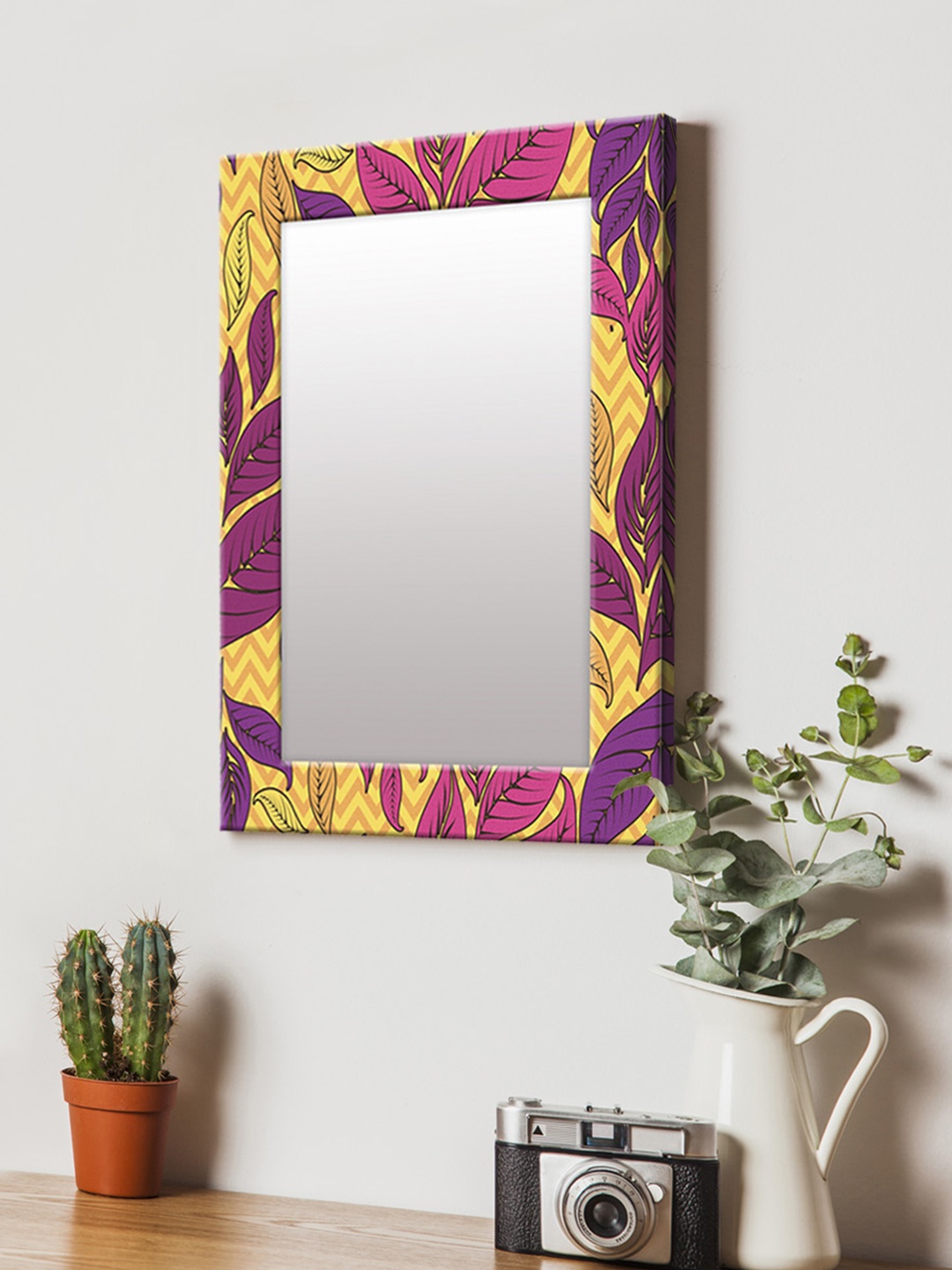 

999Store Purple & Yellow Printed MDF Wall Mirror