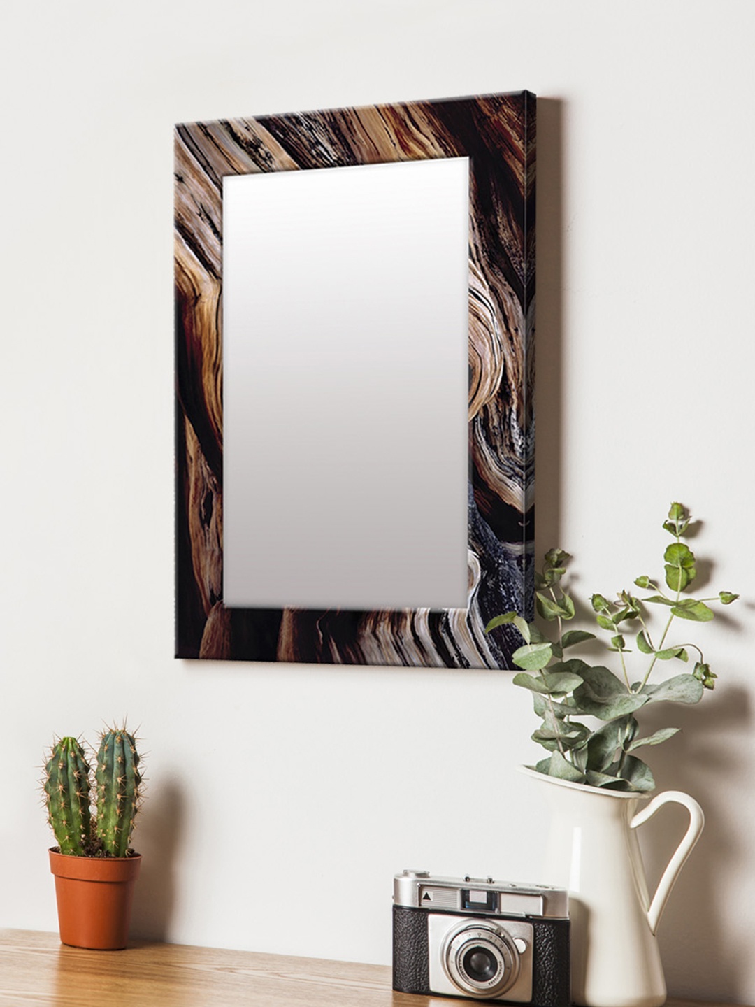 

999Store Brown Printed MDF Wall Mirror