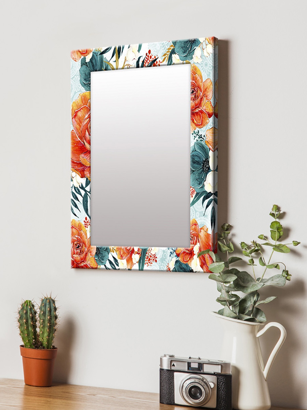 

999Store Orange & Multicoloured Printed MDF Wall Mirror