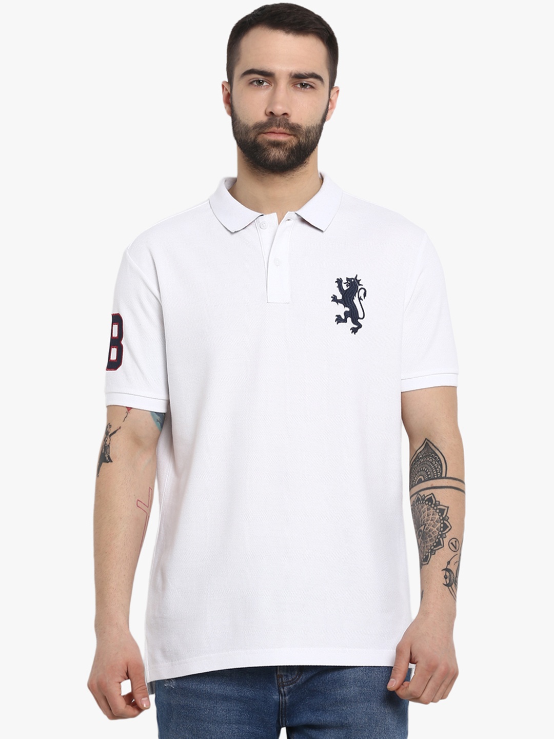Red Tape Men White Solid Polo Collar Pure Cotton T-shirt