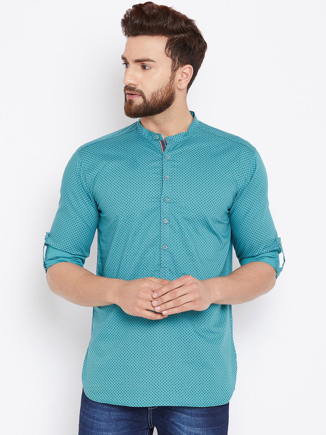 

even Men Blue Printed Straight Kurta
