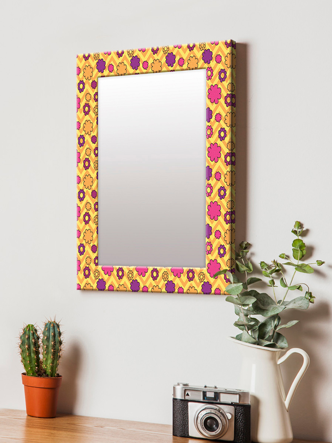 

999Store Yellow Printed MDF Wall Mirror