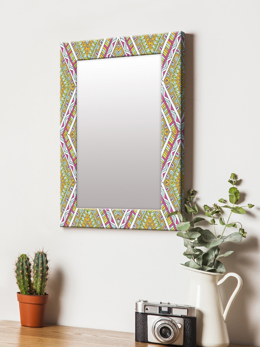 

999Store Multicoloured Printed MDF Wall Mirror, Multi