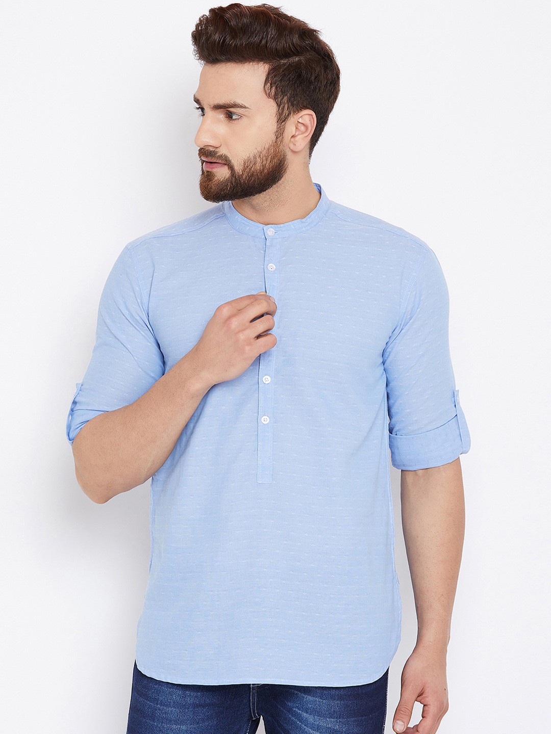 

even Men Blue Woven Design Straight Kurta
