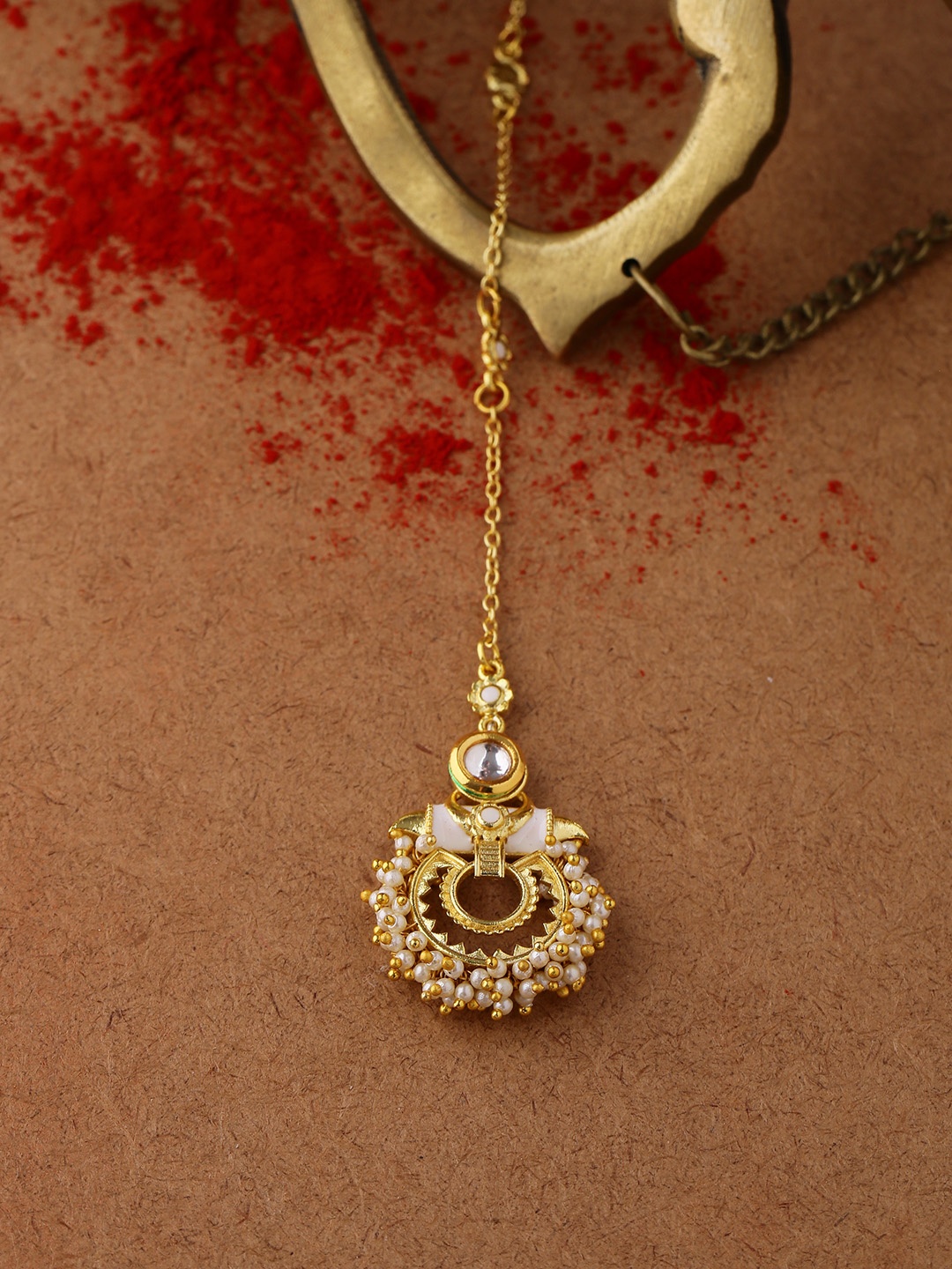 

Voylla Women Gold-Plated Pearl Beaded Maang Tikka