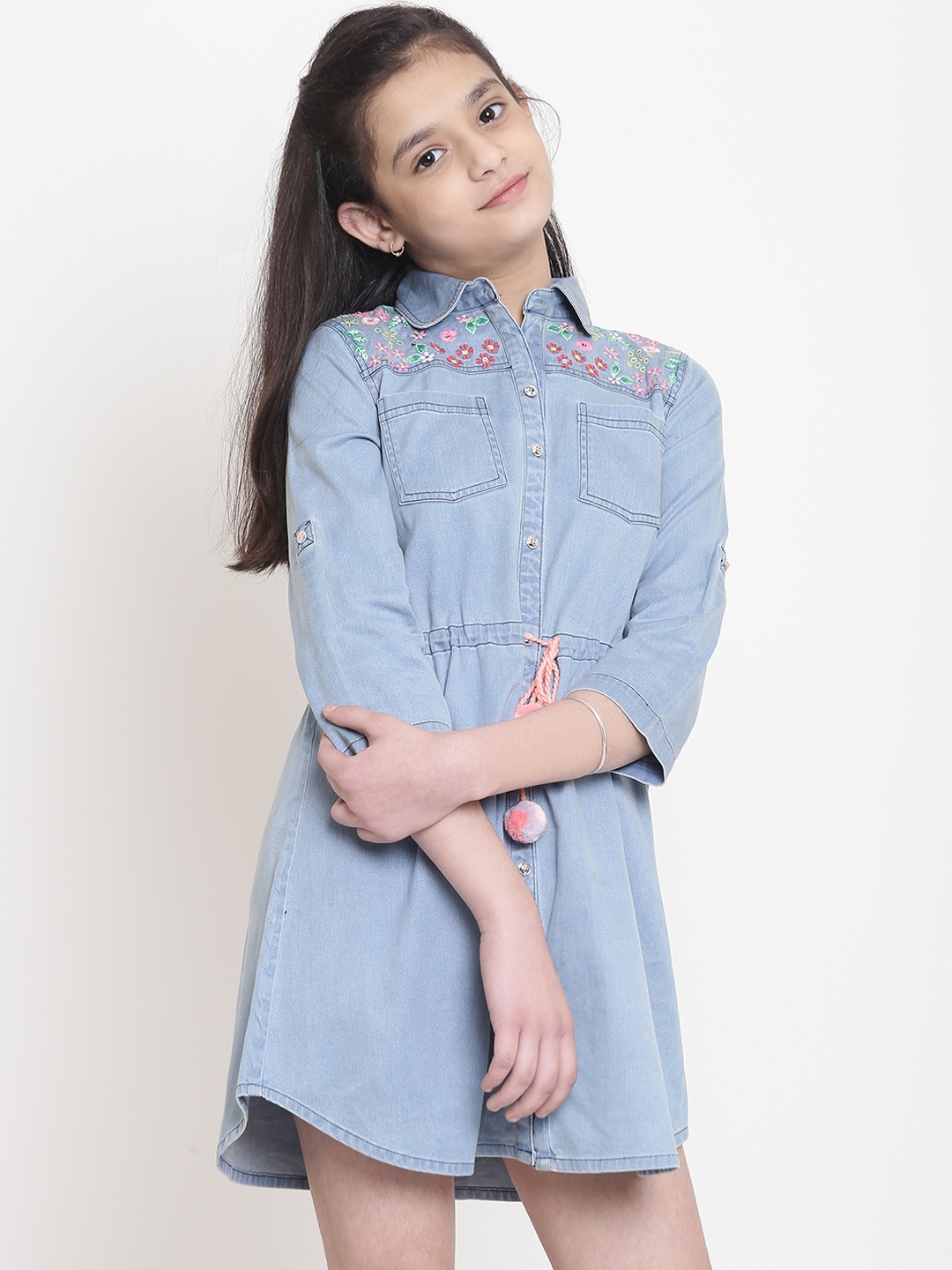 

Natilene Girls Blue Solid Shirt Dress